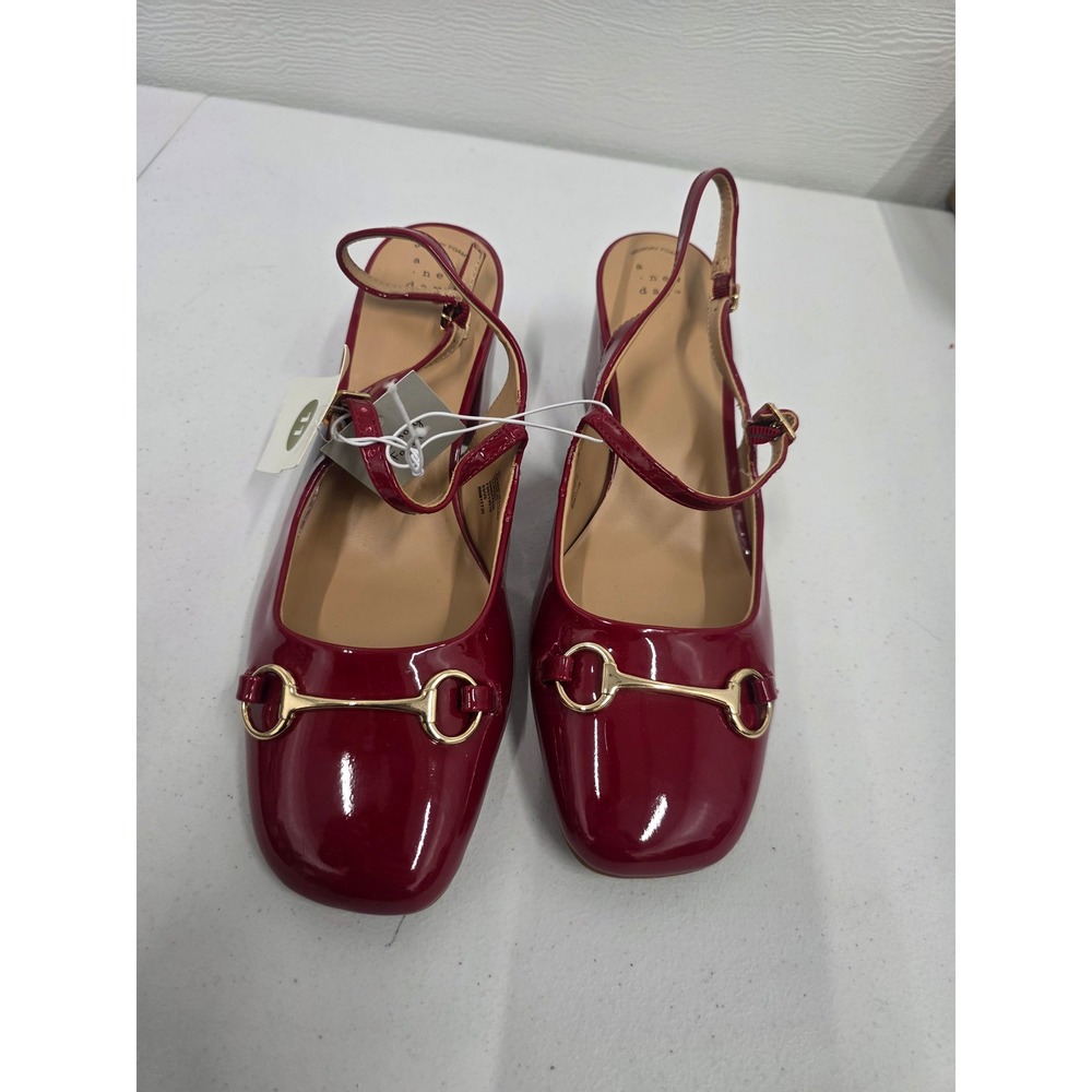 A New Day Womens Red Patent Horsebit Slingback Block Heel Pumps Size 11 NEW